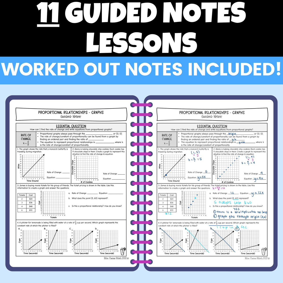 Proportionality Linear Relationships Notes Worksheets BUNDLE 7th Grade Math