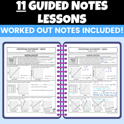 Proportionality Linear Relationships Notes Worksheets BUNDLE 7th Grade Math