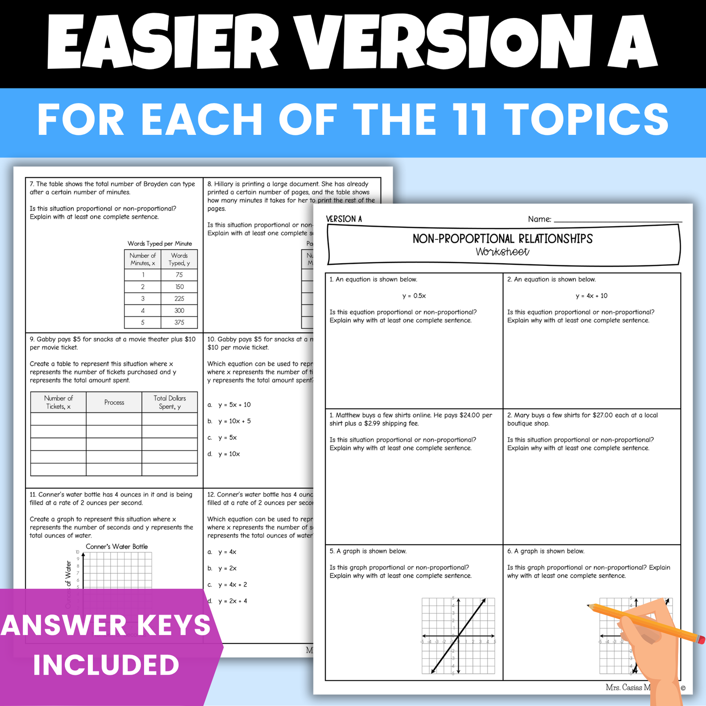 Proportionality Linear Relationships Differentiated Worksheets BUNDLE 7th Grade Math