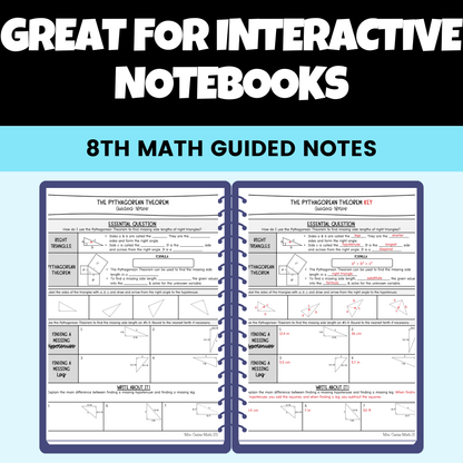 Pythagorean Theorem Guided Notes Lessons 8th Grade Math