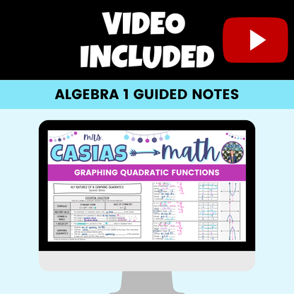 Quadratic Functions Guided Notes Lessons Algebra 1