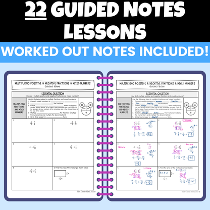 Operations with Rational Numbers Guided Notes and Worksheets BUNDLE 7th Math