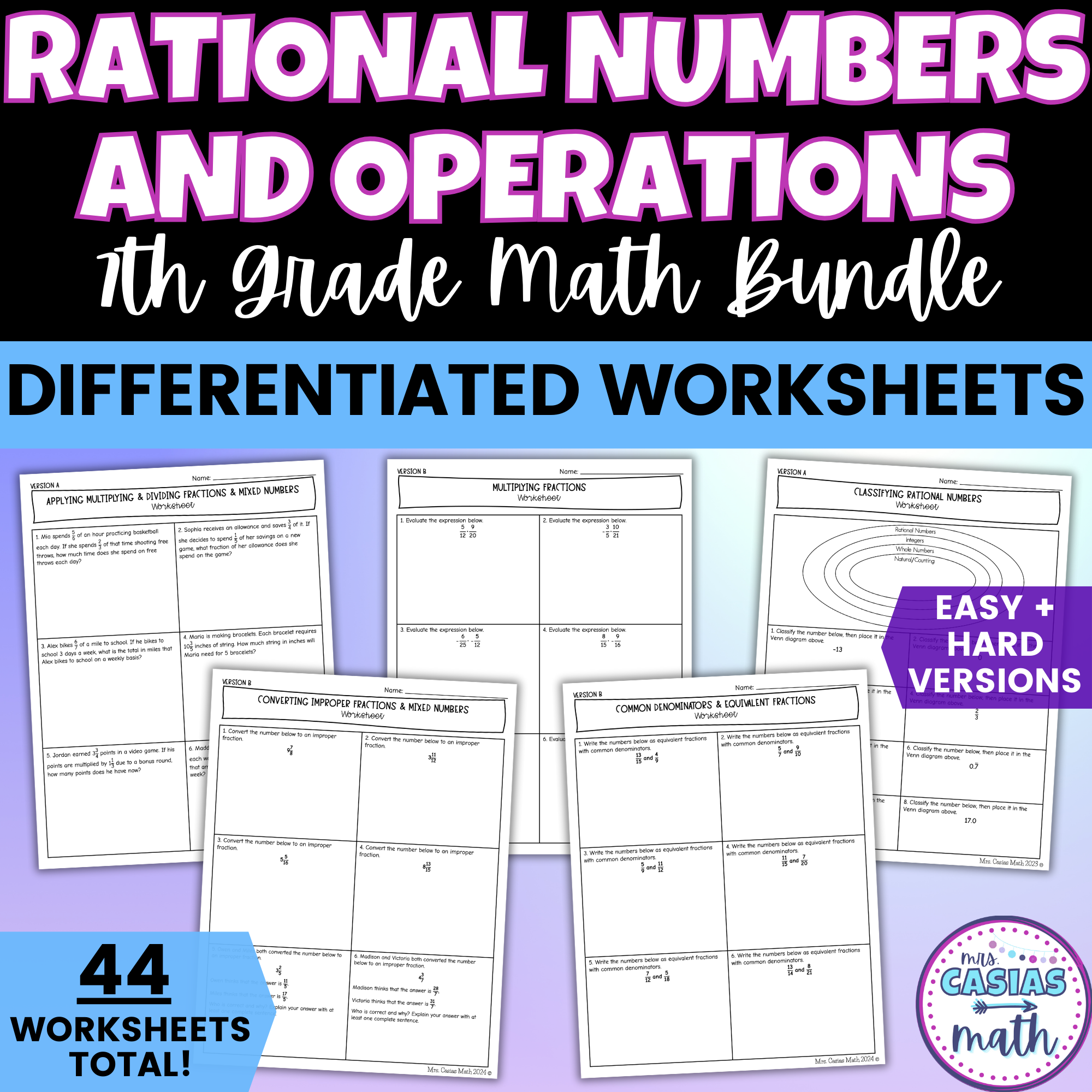 Operations with Rational Numbers Differentiated Worksheets BUNDLE 7th ...