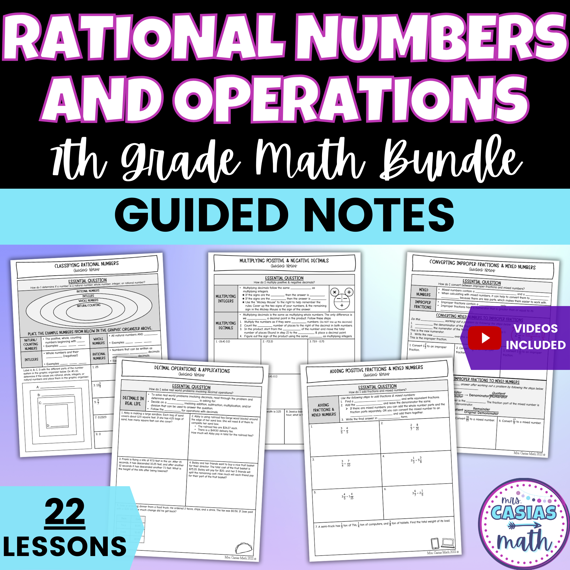 7th Grad Math Notes Rational Numbers and Operations Guided Notes Lessons 7th Grade Math ...