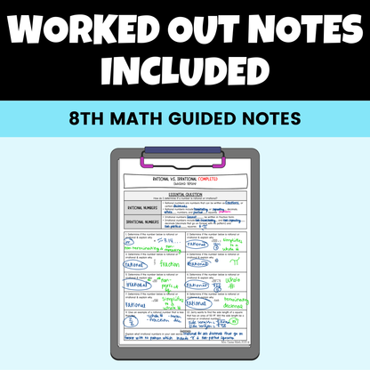 Real Numbers Guided Notes Lessons 8th Grade Math