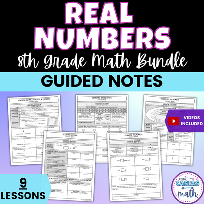 Real Numbers Guided Notes Lessons 8th Grade Math