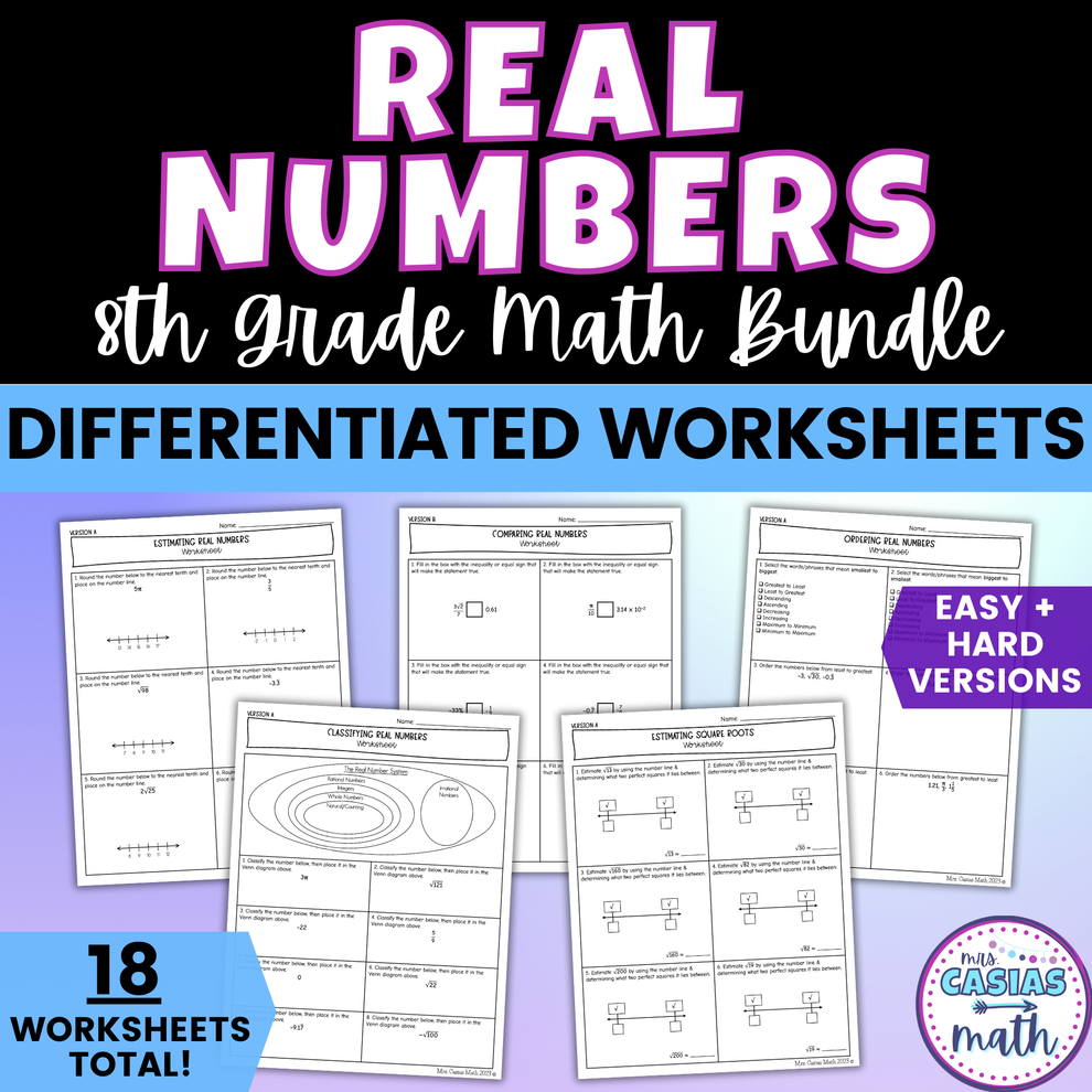 Real Numbers Differentiated Worksheets 8th Grade Math – Casias Math