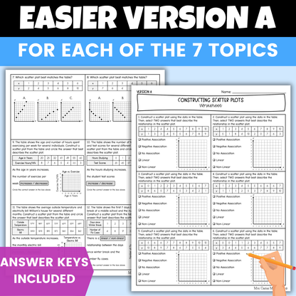 Data and Statistics Differentiated Worksheets 8th Grade Math