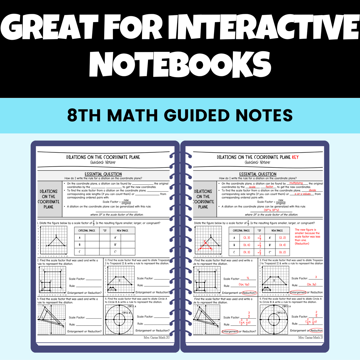 Transformations Guided Notes Lessons 8th Grade Math