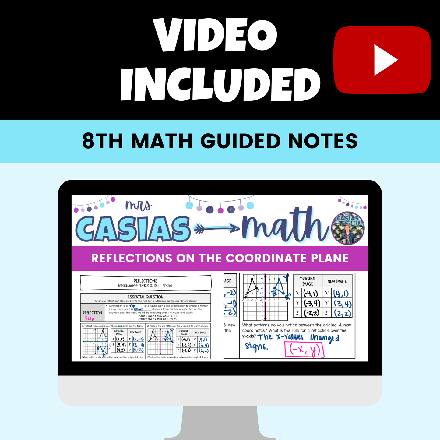 Transformations Guided Notes Lessons 8th Grade Math