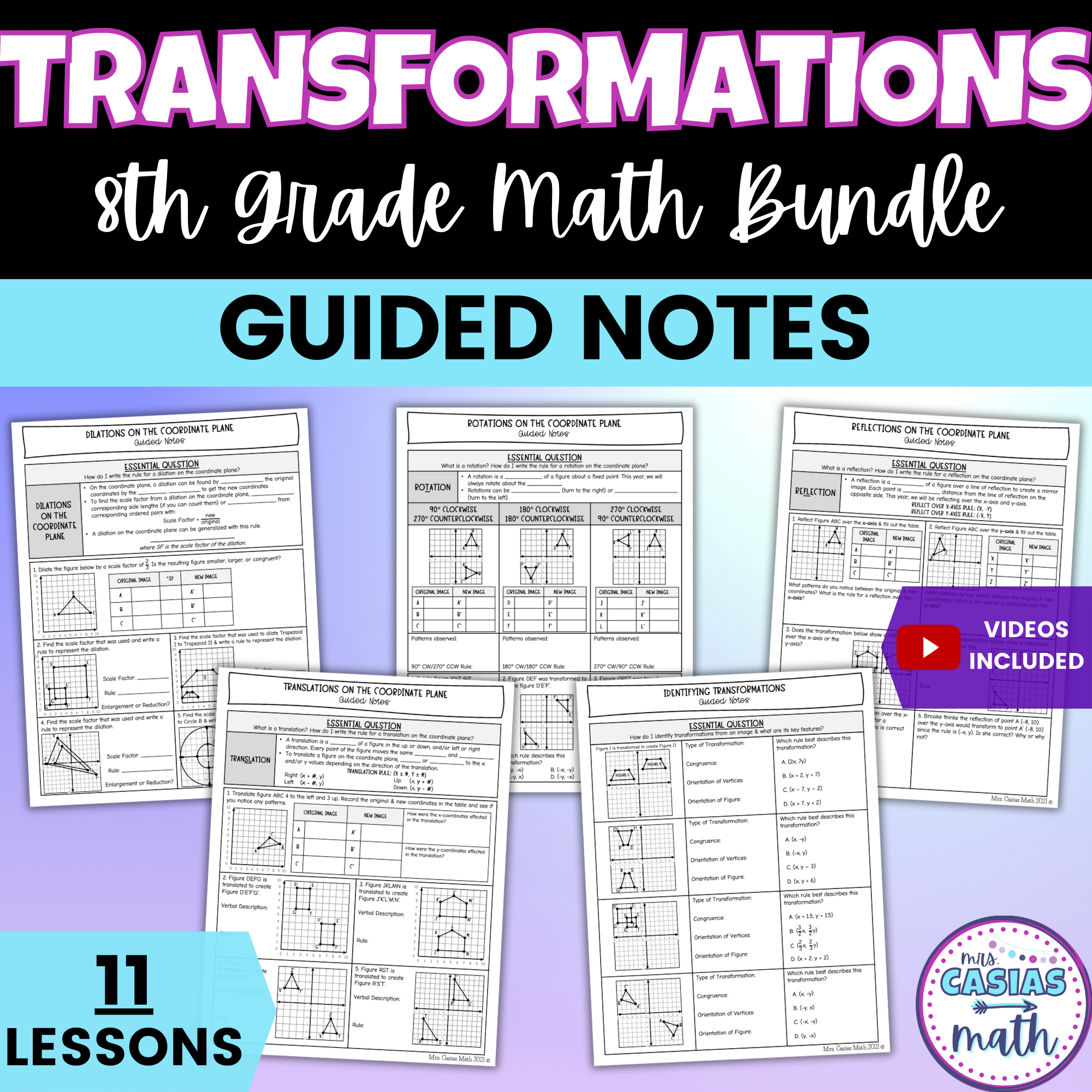 Transformations Guided Notes Lessons 8th Grade Math – Casias Math