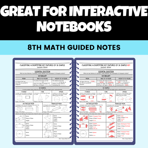 Volume and Surface Area Guided Notes Lessons 8th Grade Math – Casias Math