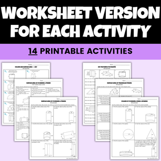 Volume and Surface Area Digital Activities and Worksheets 8th Grade Ma ...