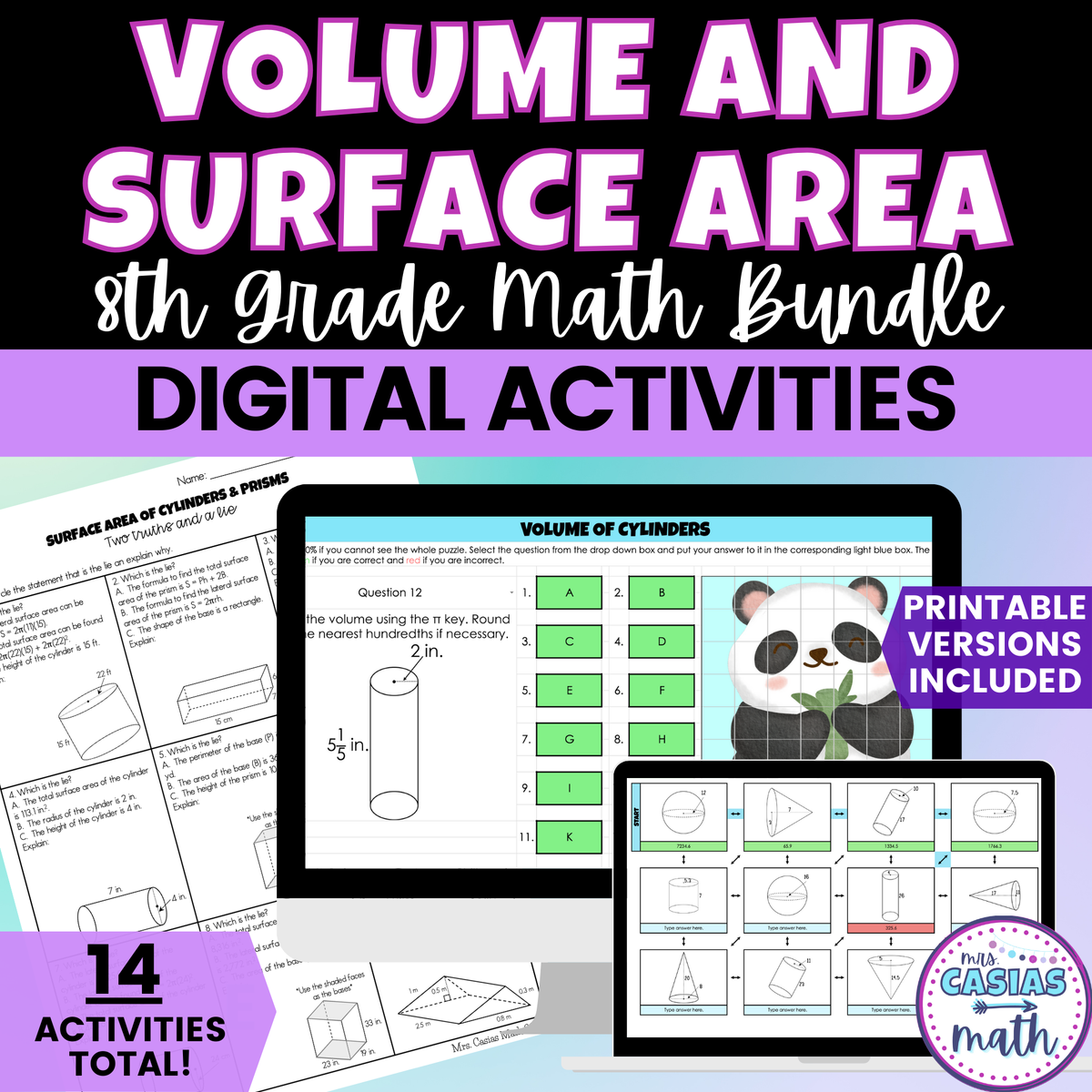Volume and Surface Area Digital Activities and Worksheets 8th Grade Ma ...