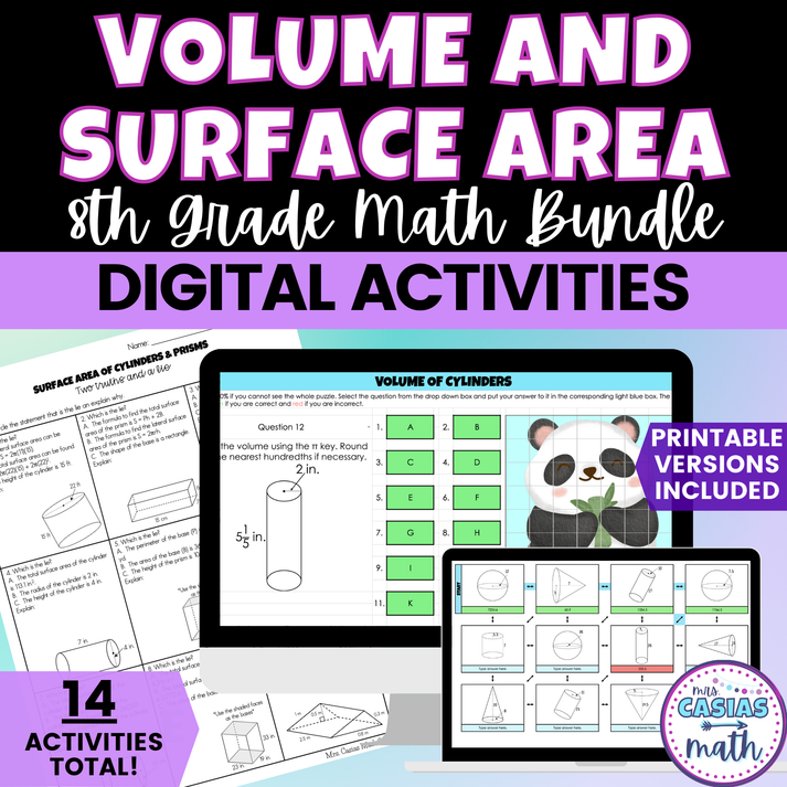 Volume and Surface Area Digital Activities and Worksheets 8th Grade Ma ...
