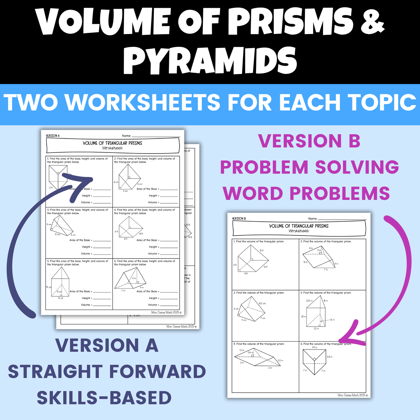 Volume of Prisms and Pyramids Worksheets Differentiated BUNDLE 7th Grade Math
