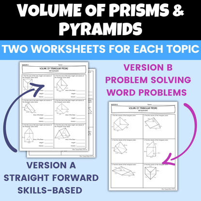 Volume of Prisms and Pyramids Worksheets Differentiated BUNDLE 7th Grade Math