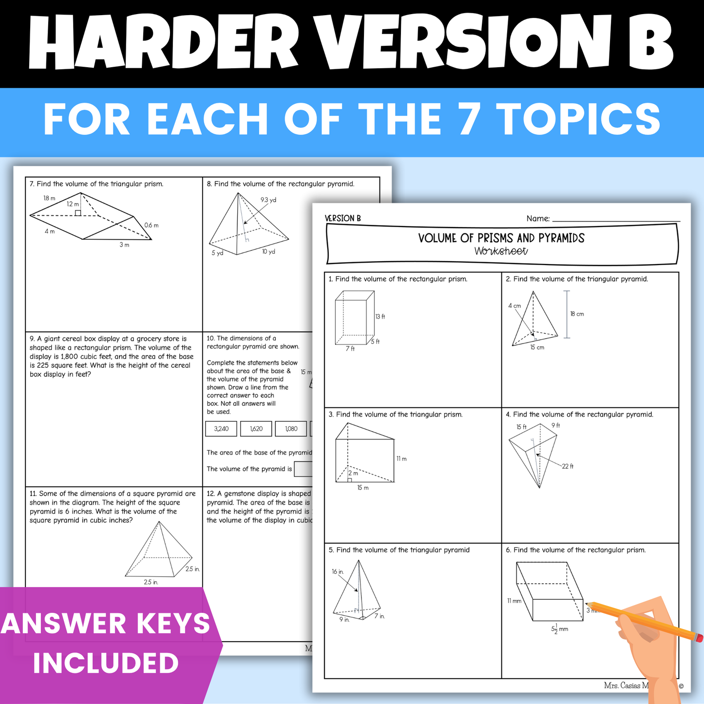 Volume of Prisms and Pyramids Worksheets Differentiated BUNDLE 7th Grade Math