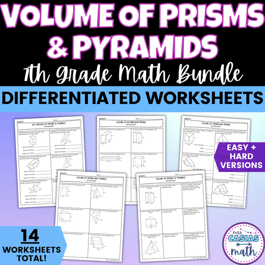 Volume of Prisms and Pyramids Worksheets Differentiated BUNDLE 7th Grade Math