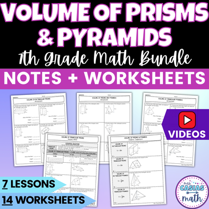 Volume of Prisms and Pyramids Differentiated Worksheets BUNDLE 7th Grade Math