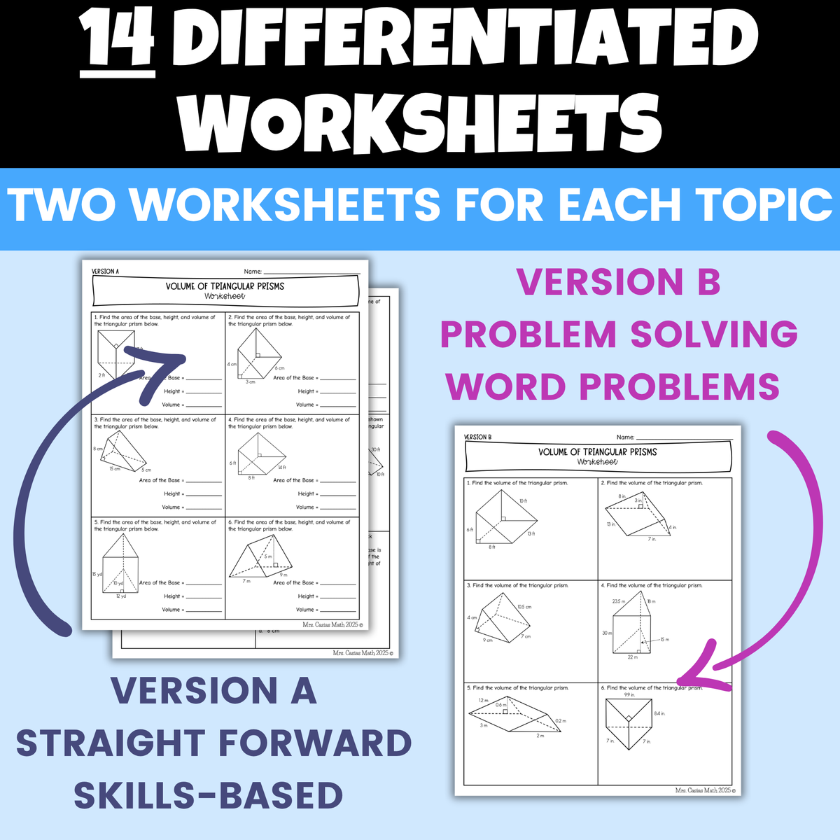 Volume of Prisms and Pyramids Differentiated Worksheets BUNDLE 7th Grade Math