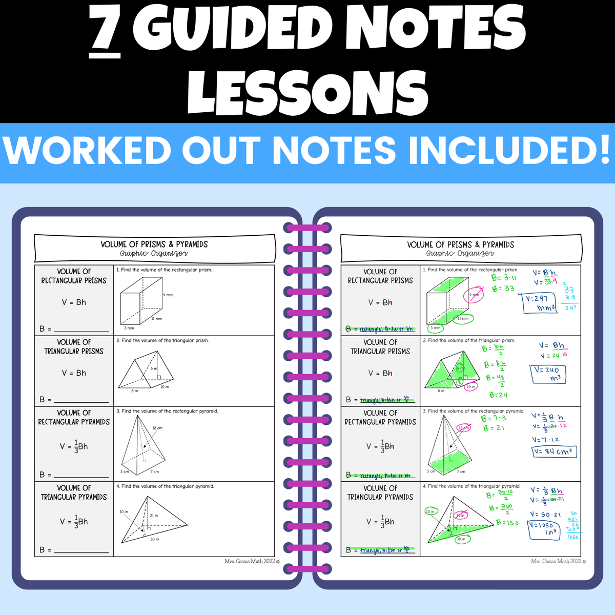 Volume of Prisms and Pyramids Differentiated Worksheets BUNDLE 7th Grade Math