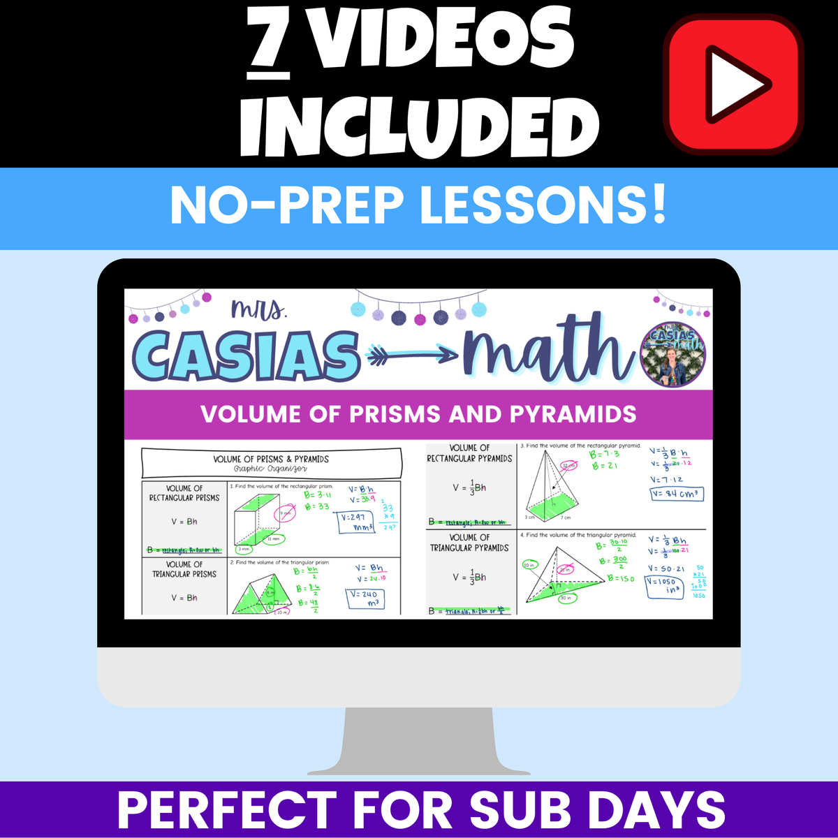 Volume of Prisms and Pyramids Differentiated Worksheets BUNDLE 7th Grade Math